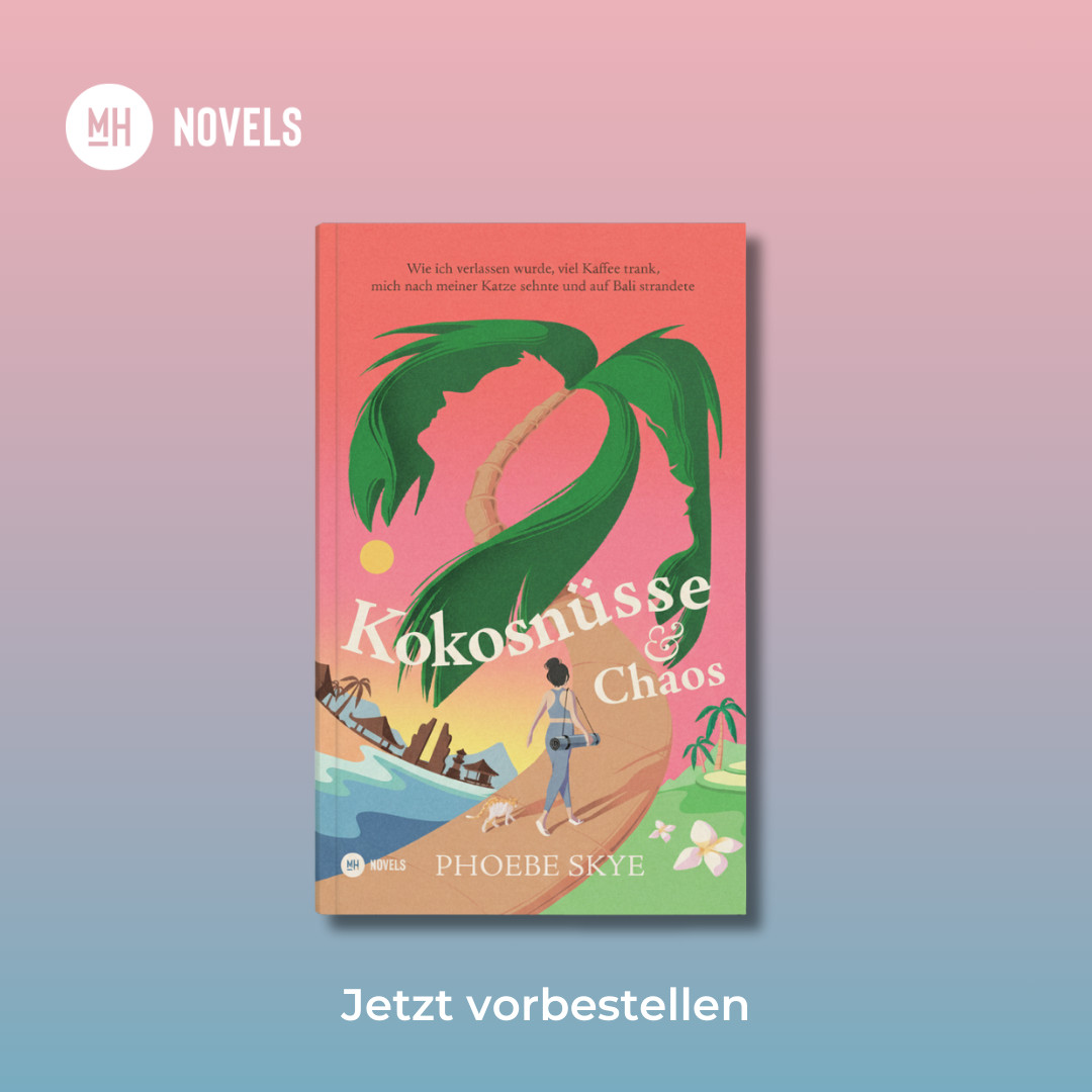 Cover von Kokosnüsse und Chaos auf Farbverlauf-Hintergrund und mit "jetzt vorbestellen" Schriftzug