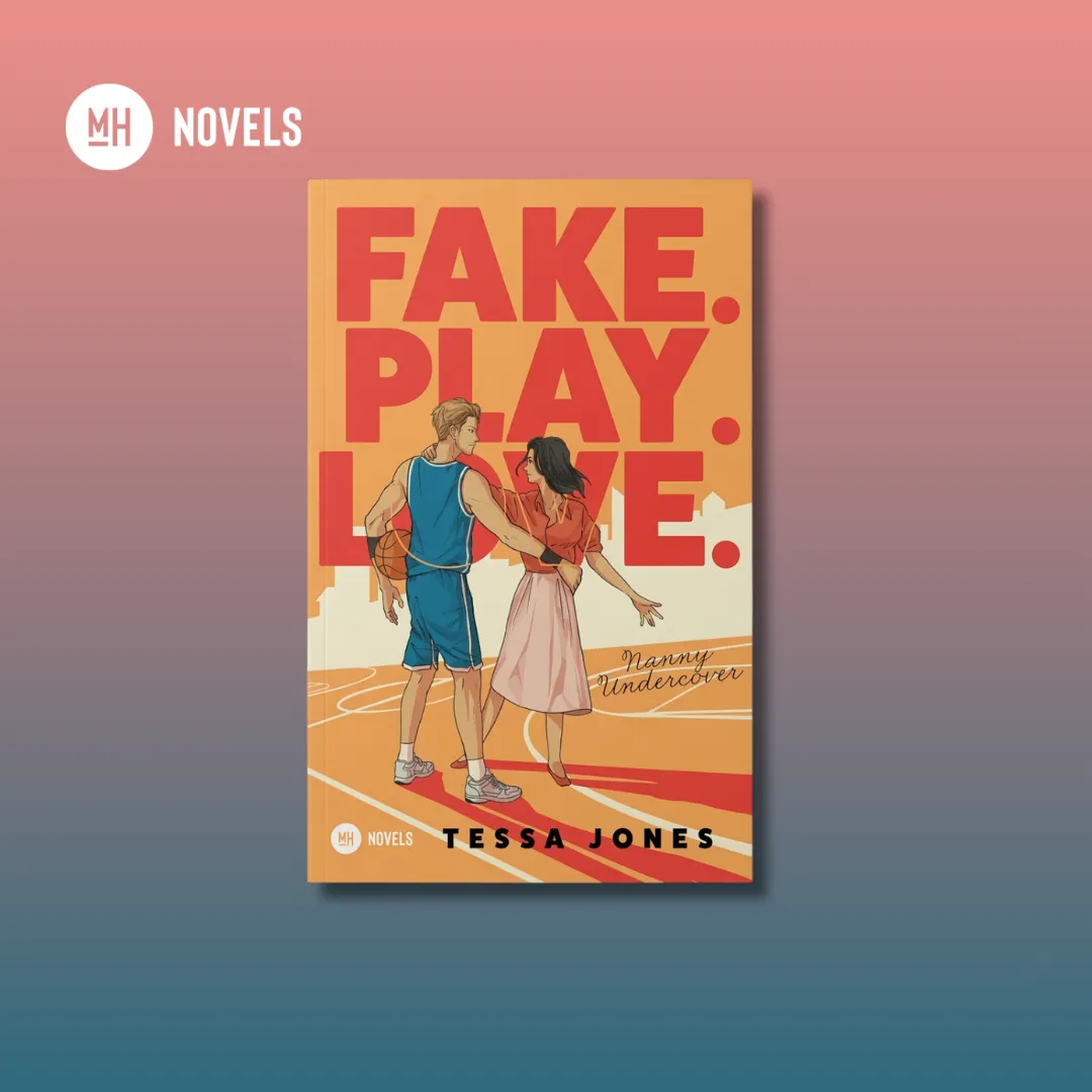 Fake. Play. Love. Galeriebild Titel des Romans und tanzendes Paar, er Basketballspieler im passenden Outfit und sie dreht sich halb zu ihm, trägt Rock und Bluse.